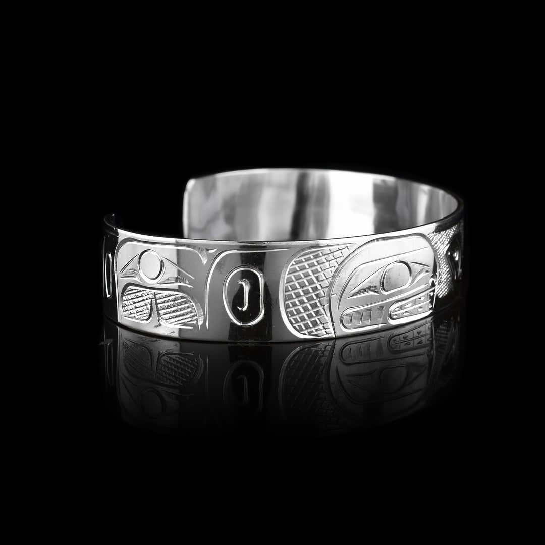 1/2" Sterling Silver Double Orca & Salmon Bracelet Cuff - Artina's Jewellery