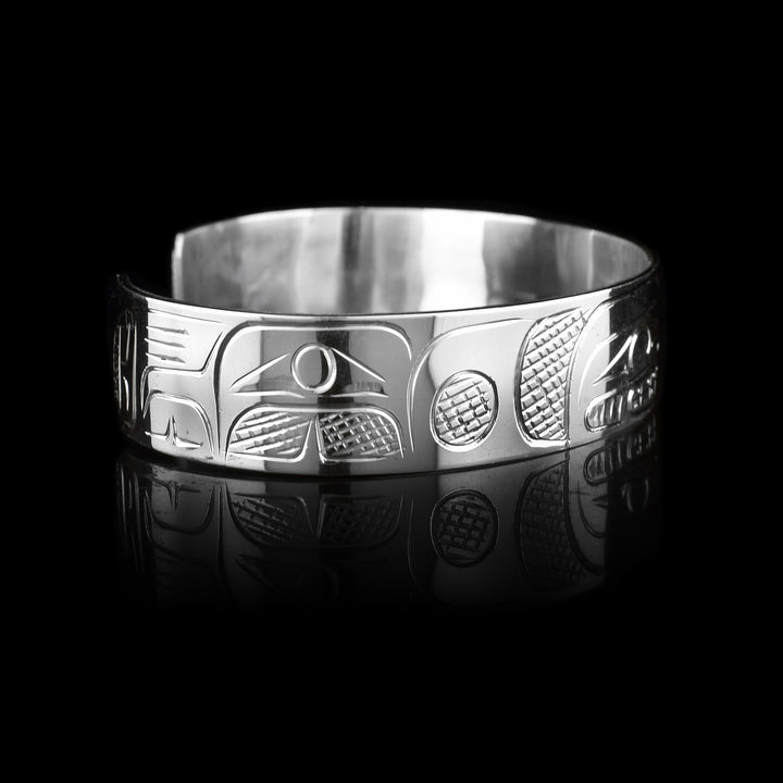 1/2"  Sterling Silver Orca and Salmon Bracelet Cuff - Artina's Jewellery