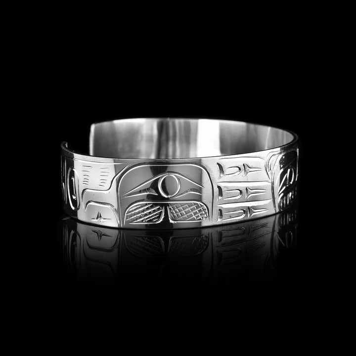 1/2" Bear and Salmon Silver Cuff - Artina's Jewellery