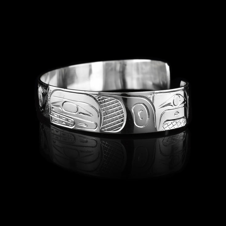 1/2" Sterling Silver Double Orca & Salmon Cuff
