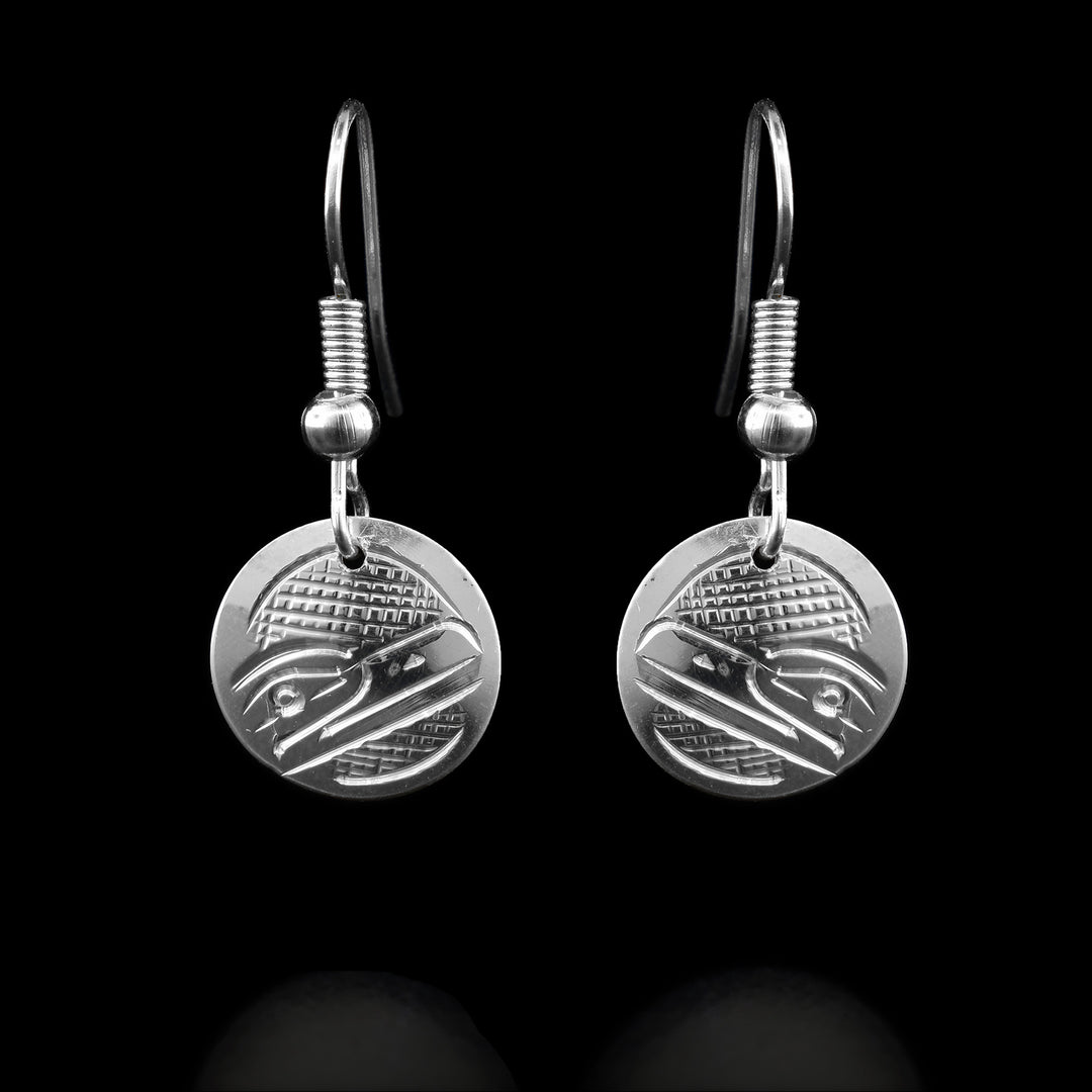 3/8" Sterling Silver Circular Raven Earrings