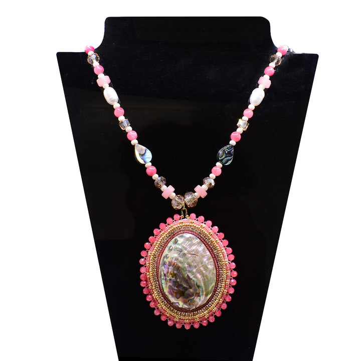 Pink and Gold Beaded Necklace with Abalone