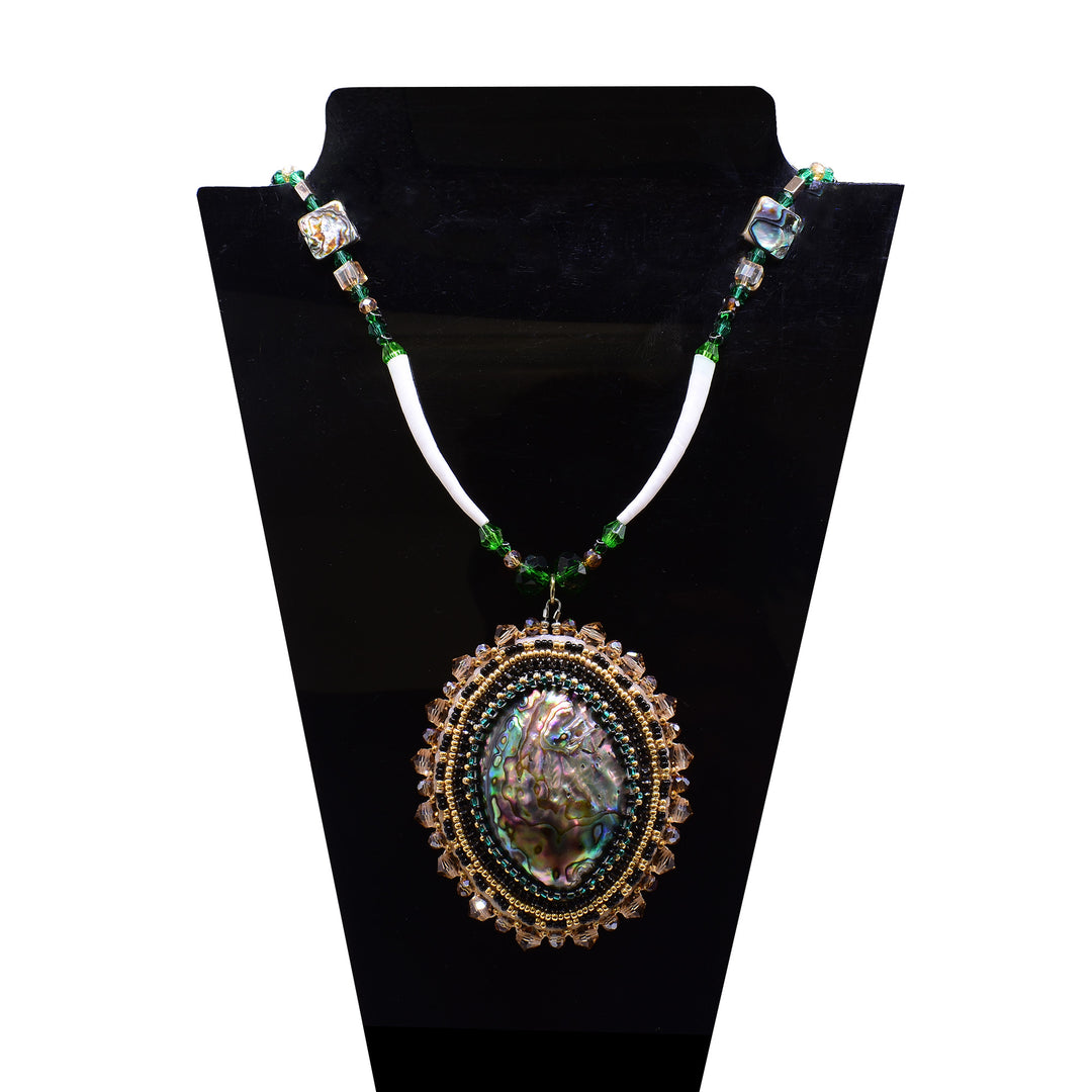 Black and Gold Beaded Necklace with Abalone