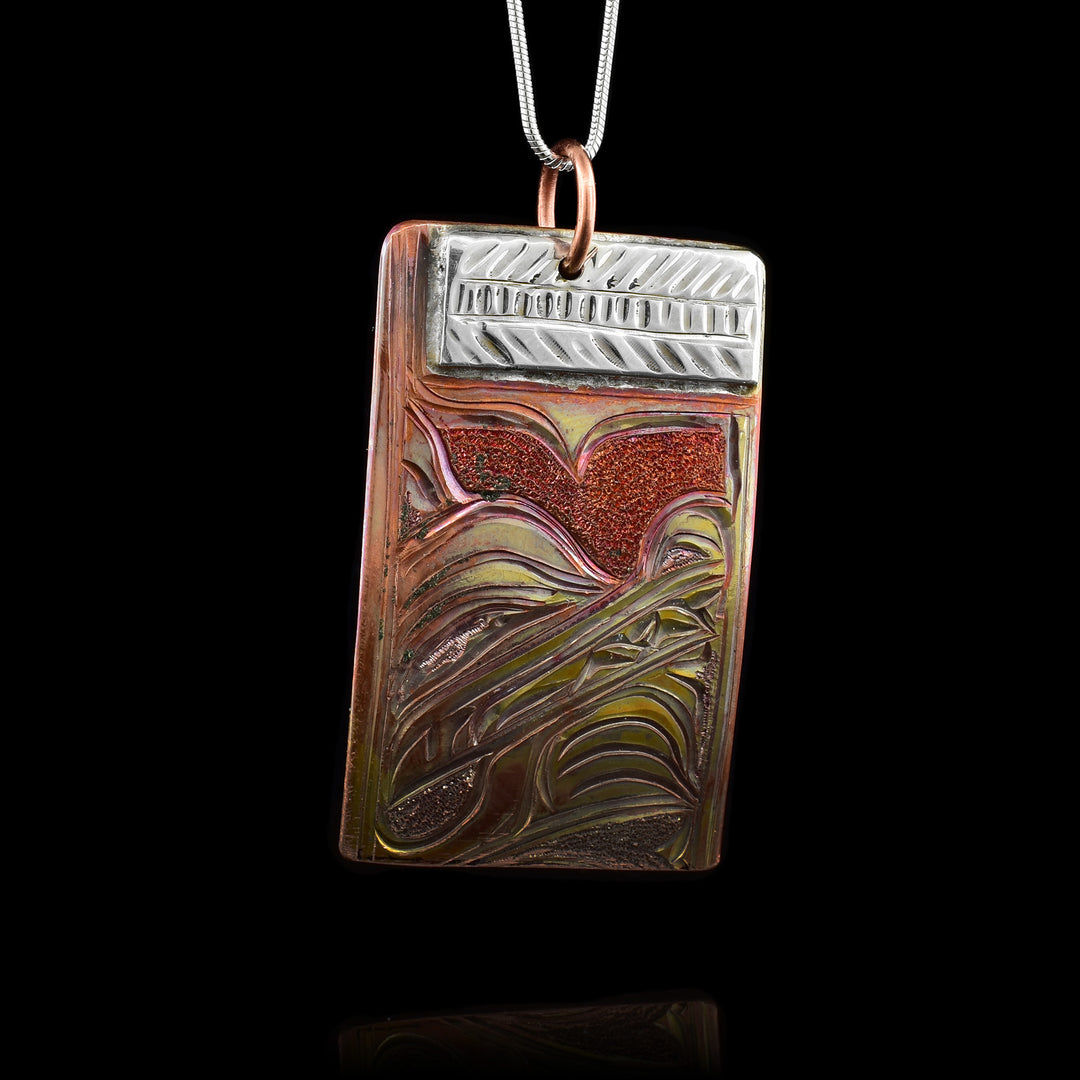Sterling Silver and Copper Rectangular Wolf Pendant