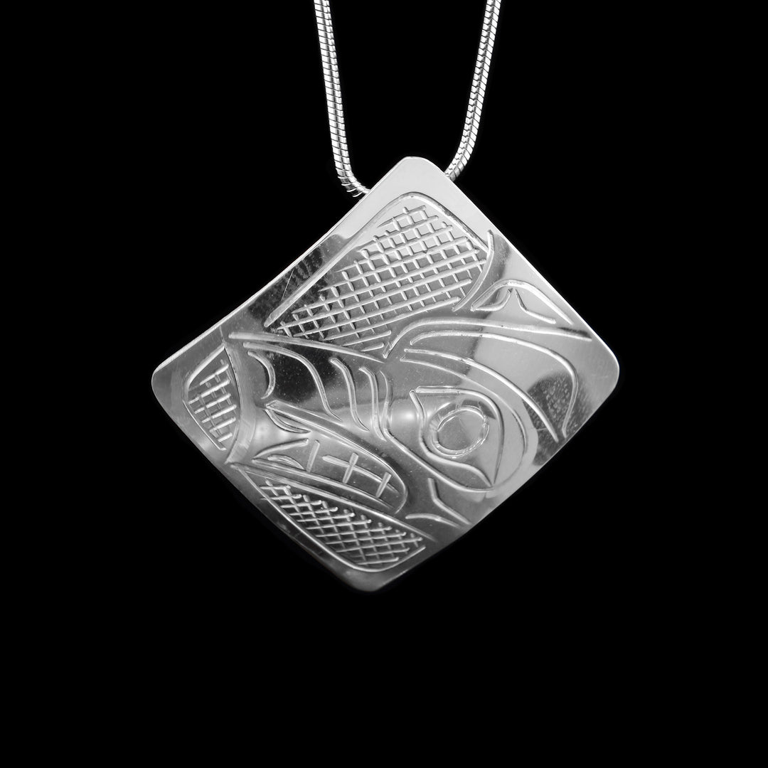 Diamond Shaped Sterling Silver Wolf Pendant