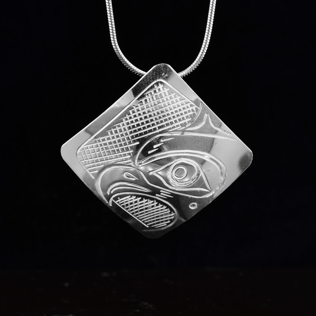 Diamond Shaped Sterling Silver Thunderbird Pendant