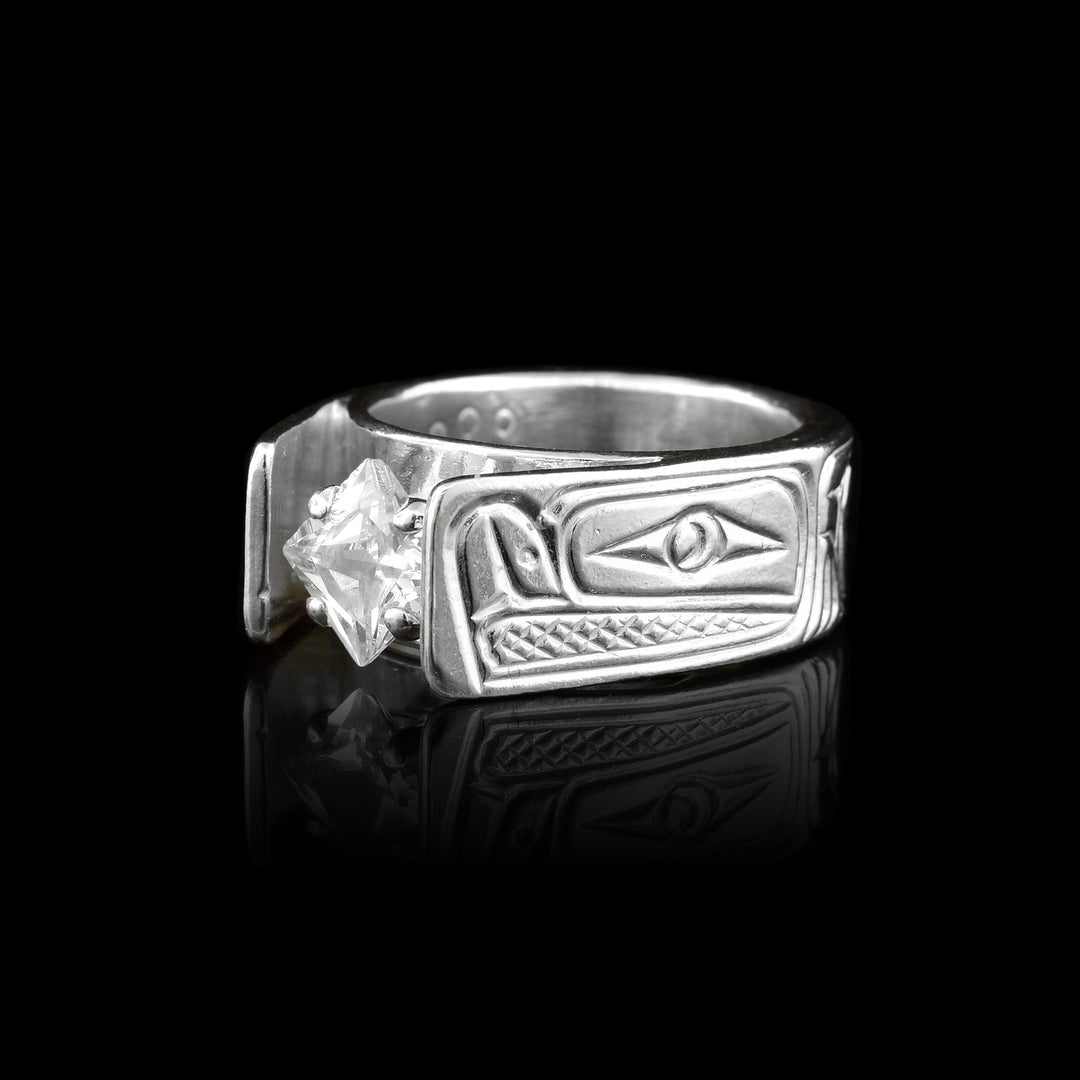 Sterling Silver White Cubic Zirconia Wolf Ring