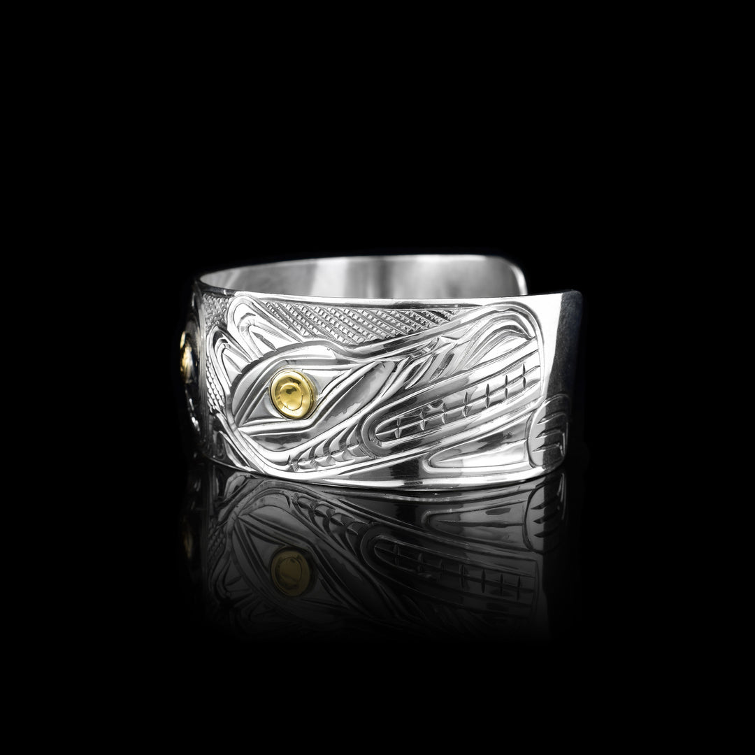 1" Sterling Silver Double Wolf and Moon Bracelet