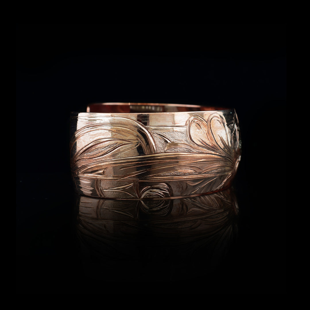 1" Hummingbird and Flower Copper Cuff Bracelet