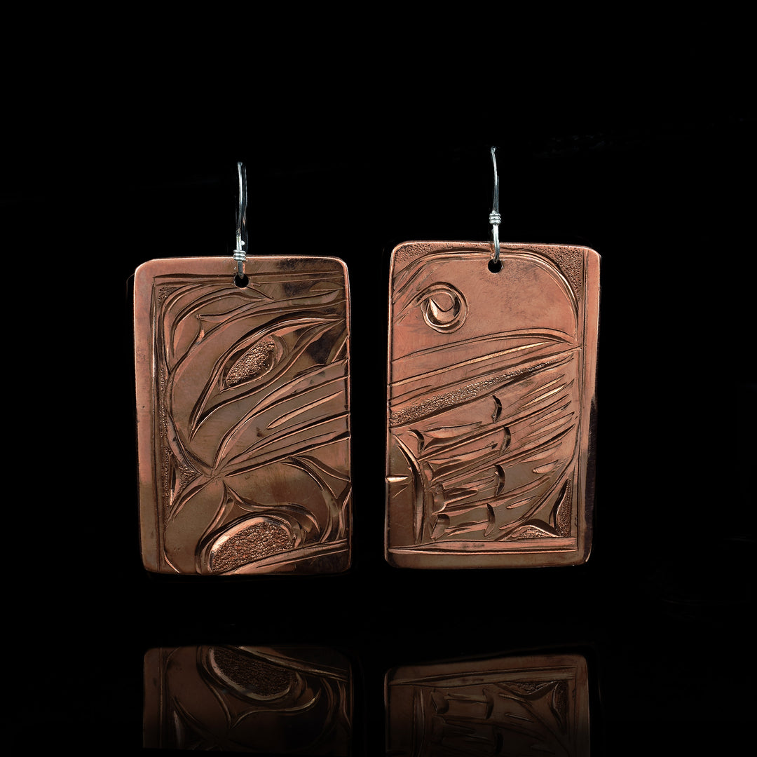 Rectangle Dangle Raven Copper Earrings