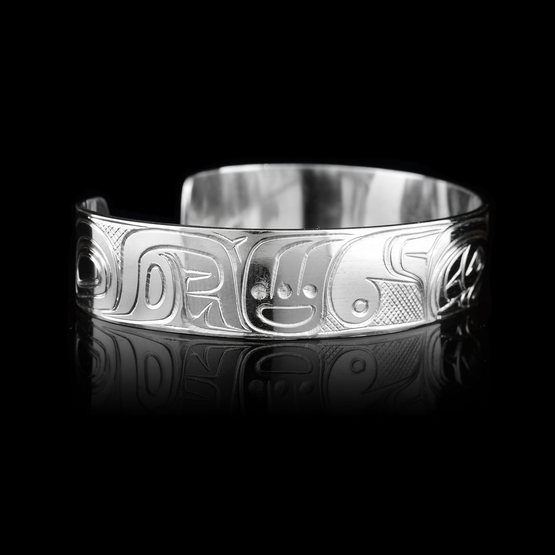 1/2" Sterling Silver Cuff with Thunderbird and Salmon