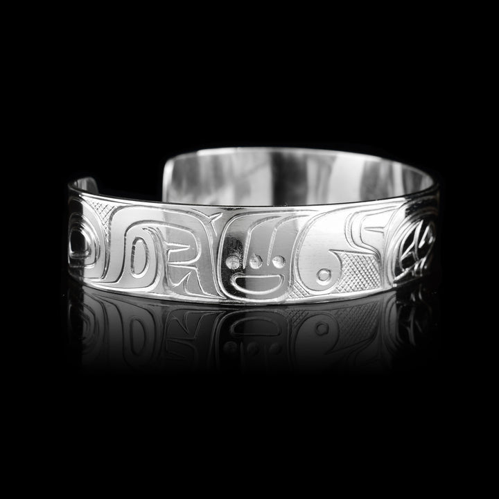 1/2" Sterling Silver Cuff with Thunderbird and Salmon