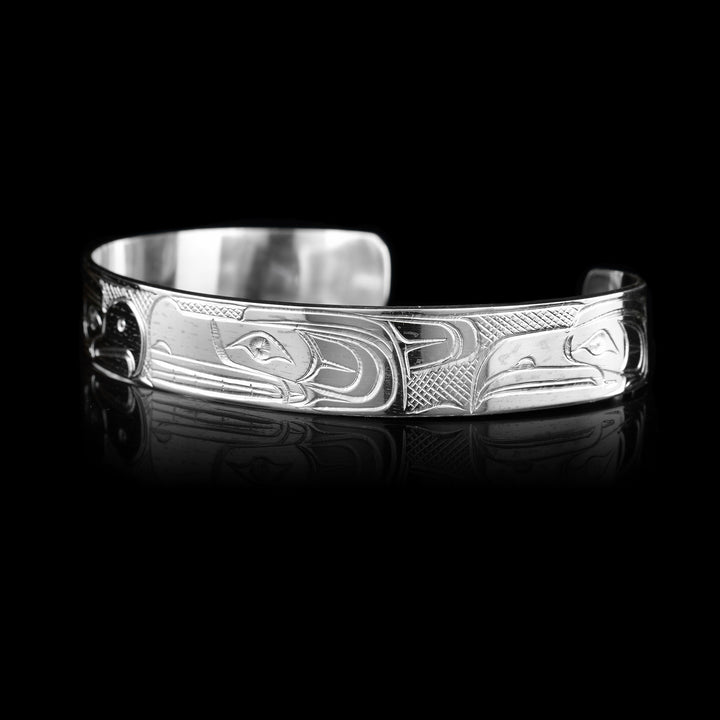 3/8" Sterling Silver Raven, Eagle, Thunderbird and Wolf Cuff Bracelet