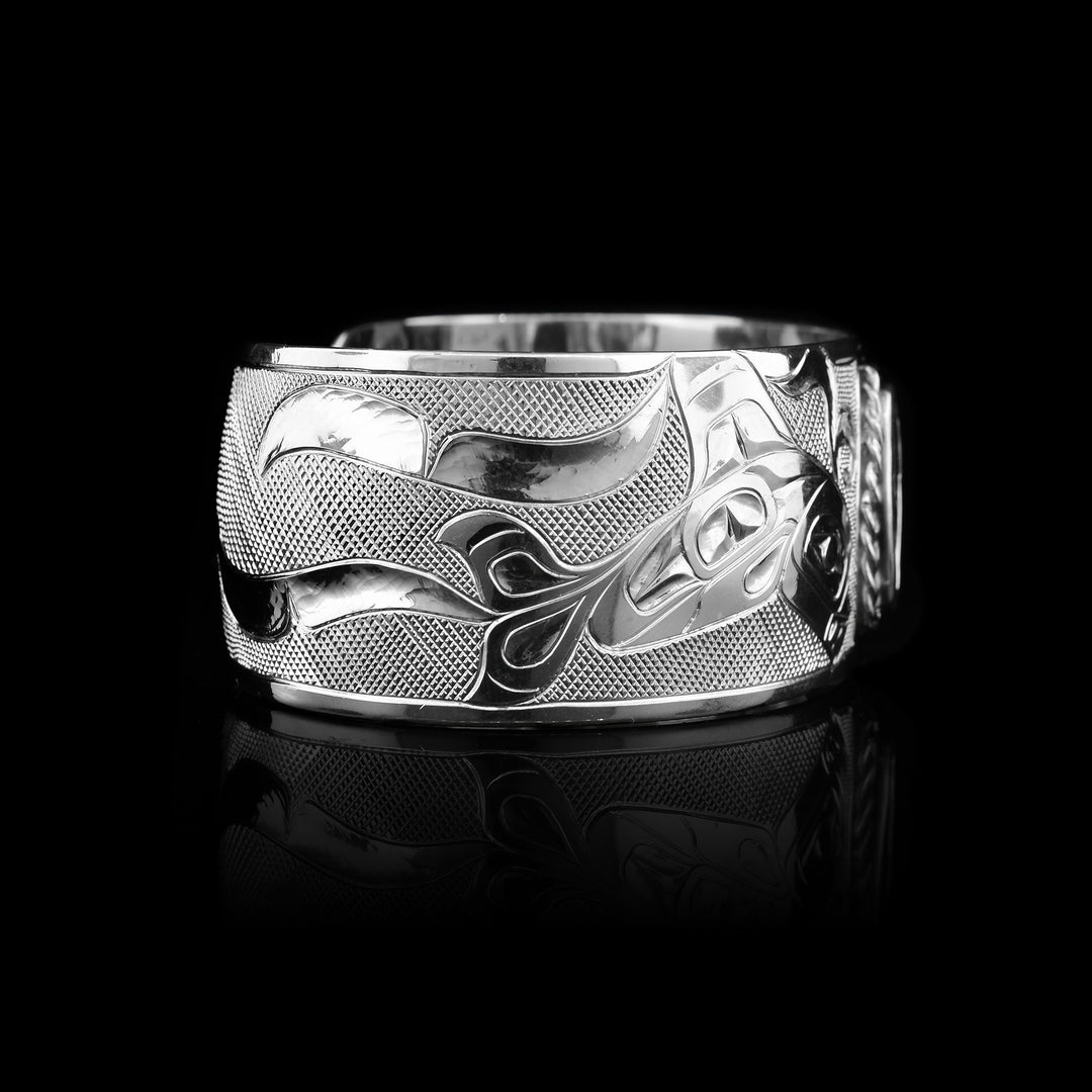 Sterling Silver Salmon Orca Cuff with Abalone - Artina's Jewellery