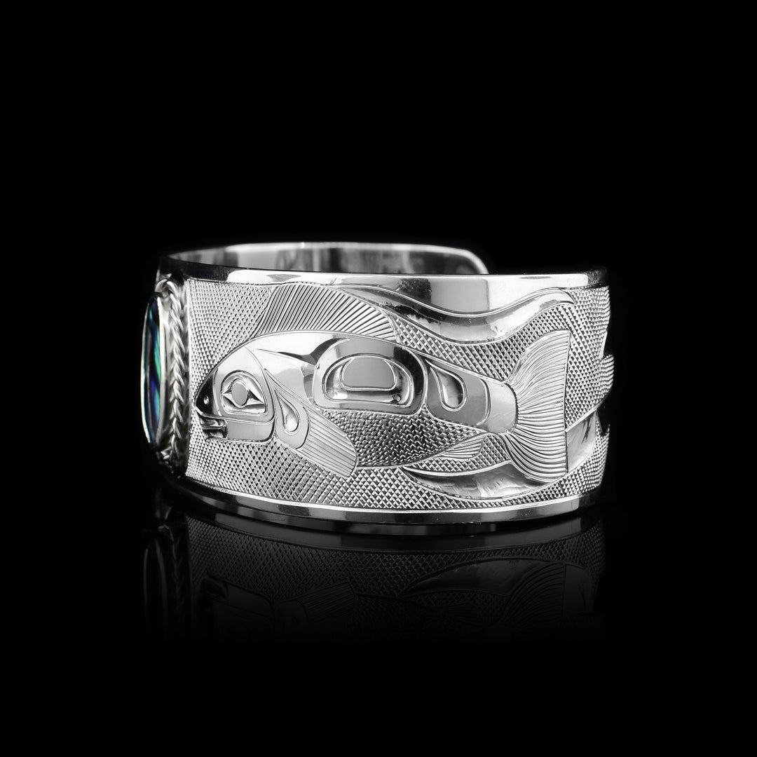 Sterling Silver Salmon Orca Cuff with Abalone - Artina's Jewellery