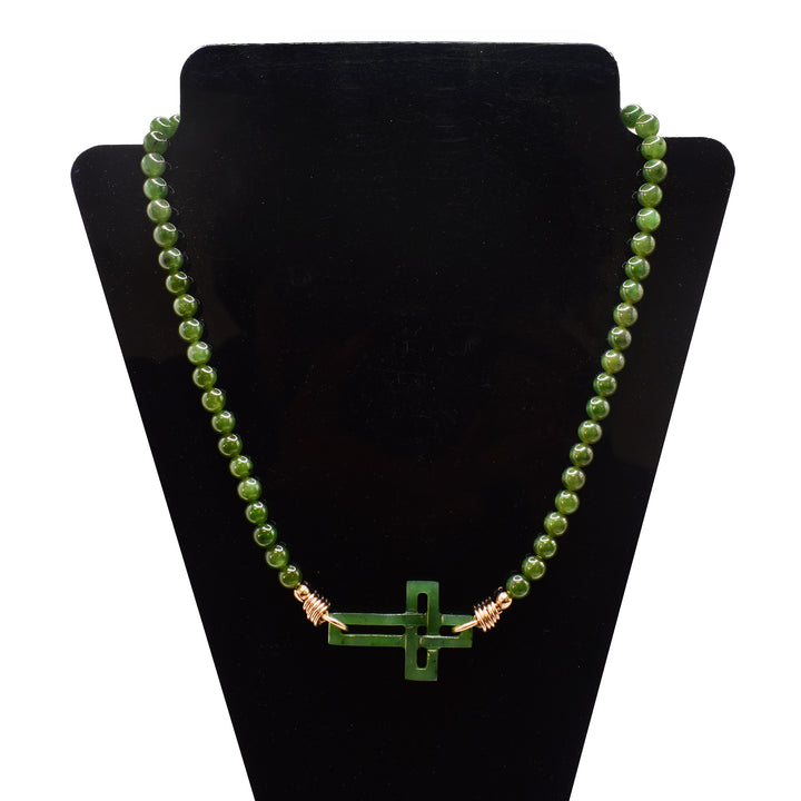 BC Jade Cross Necklace with a Gold Fill Chain
