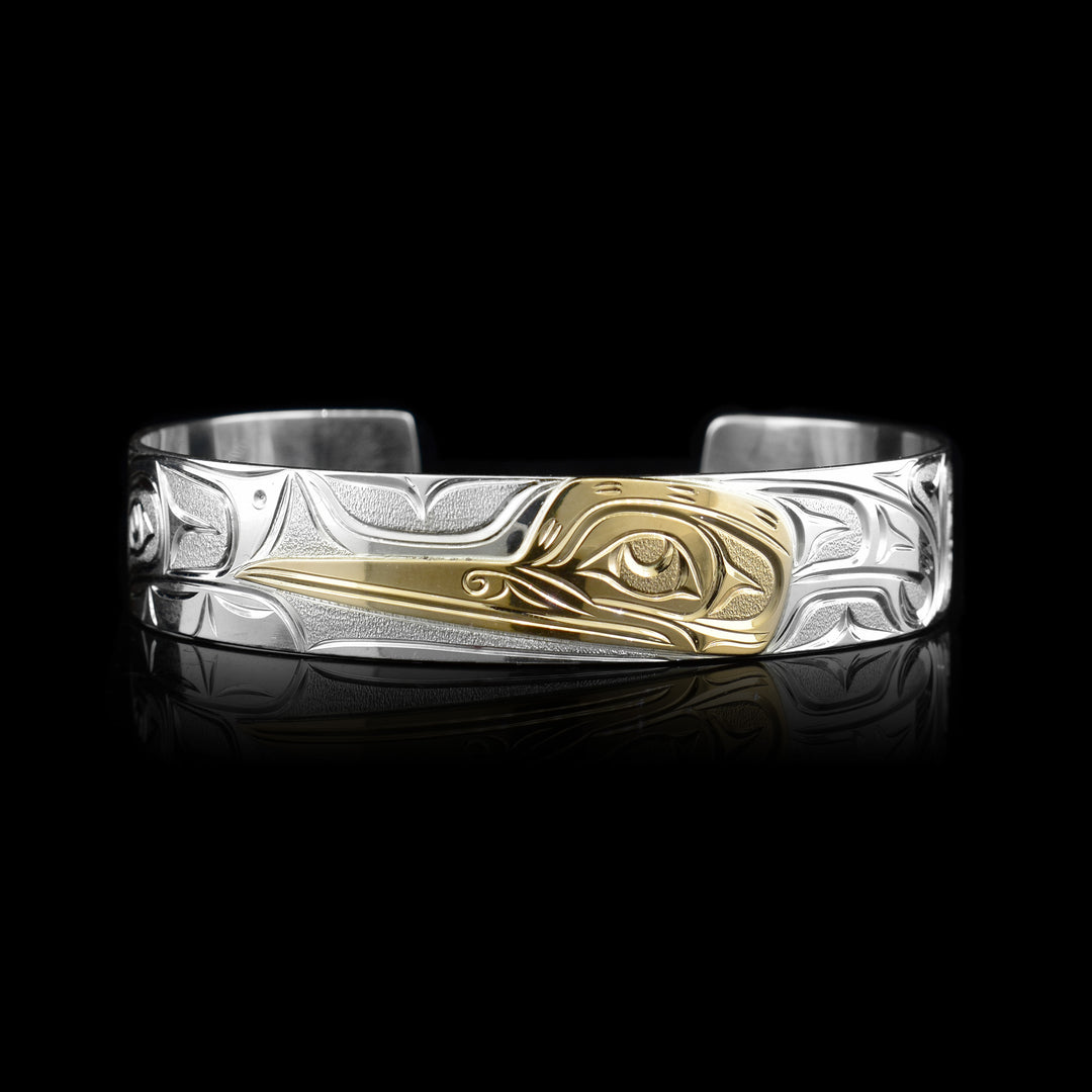 1/2" 14k Gold Sterling Silver Hummingbird Cuff