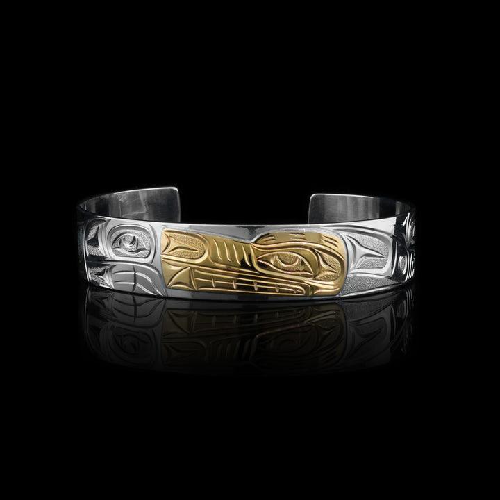 1/2" 14k Gold Sterling Silver Wolf Cuff