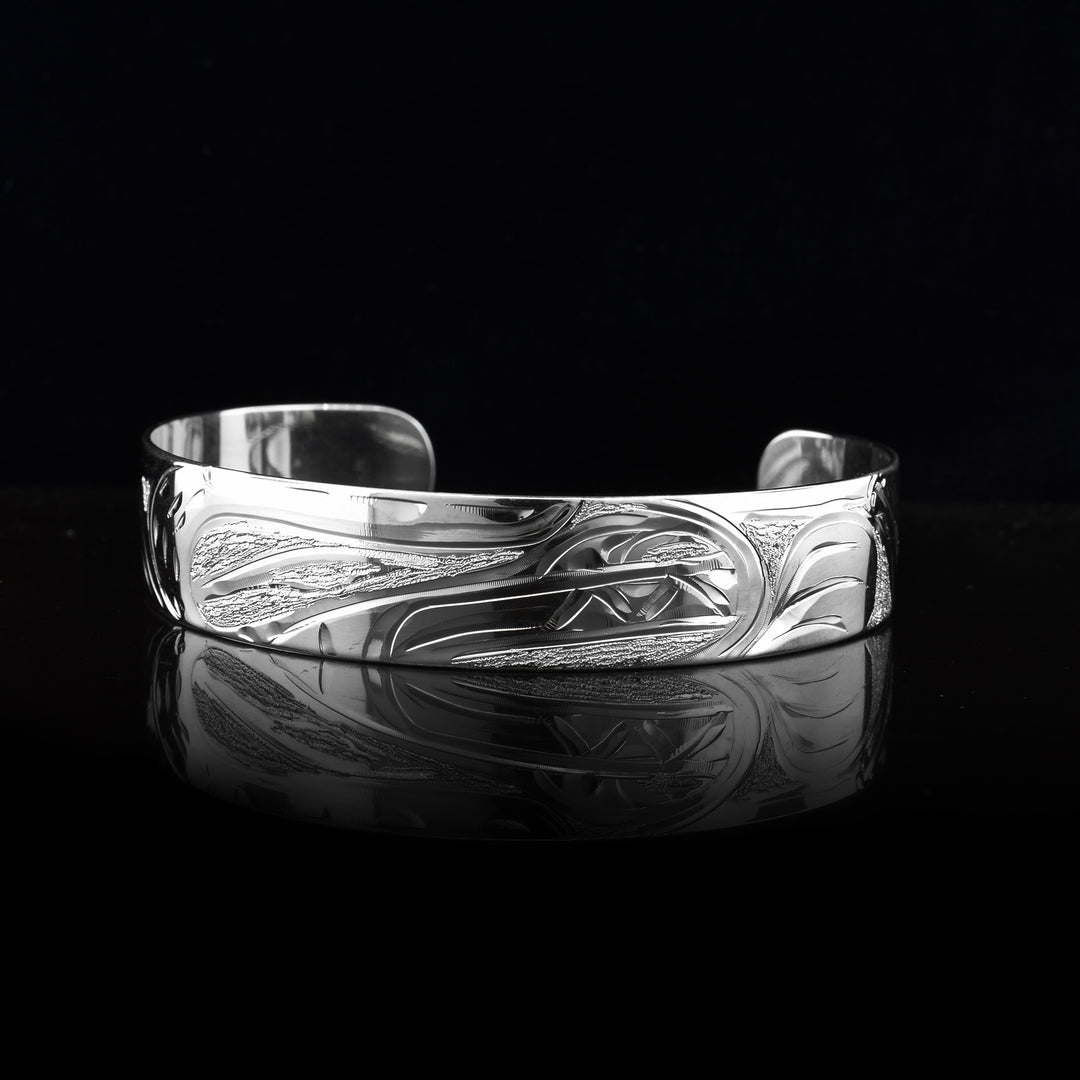 1/2" Sterling Silver Bear Cuff, The legend of the bear is carved onto the bracelet. Seeing great detail in the eyes and mouth,