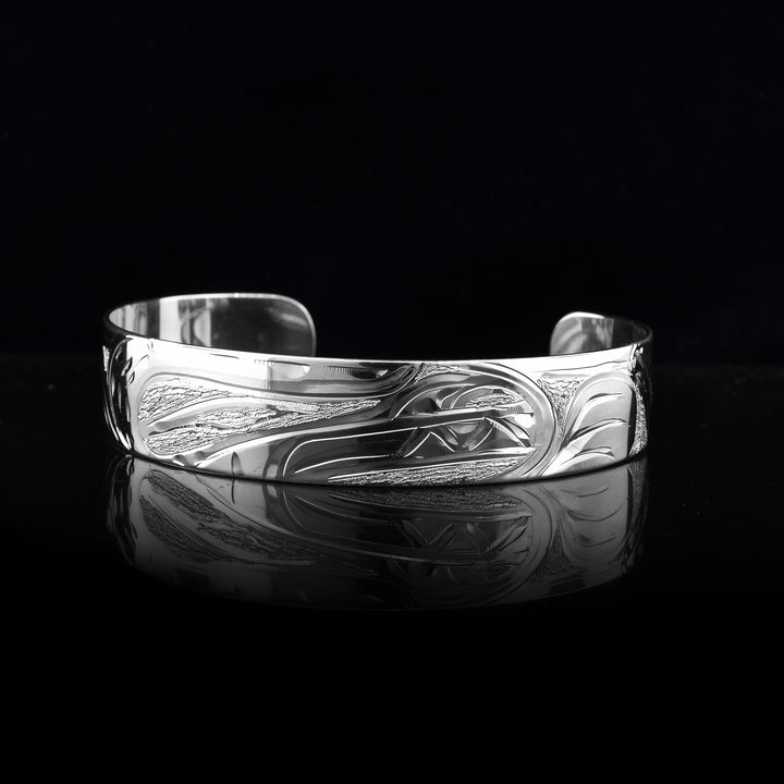 1/2" Sterling Silver Bear Cuff, The legend of the bear is carved onto the bracelet. Seeing great detail in the eyes and mouth,