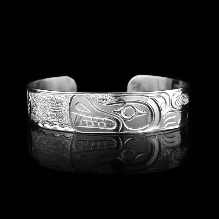 1/2" Sterling Silver Bear and Salmon Bracelet