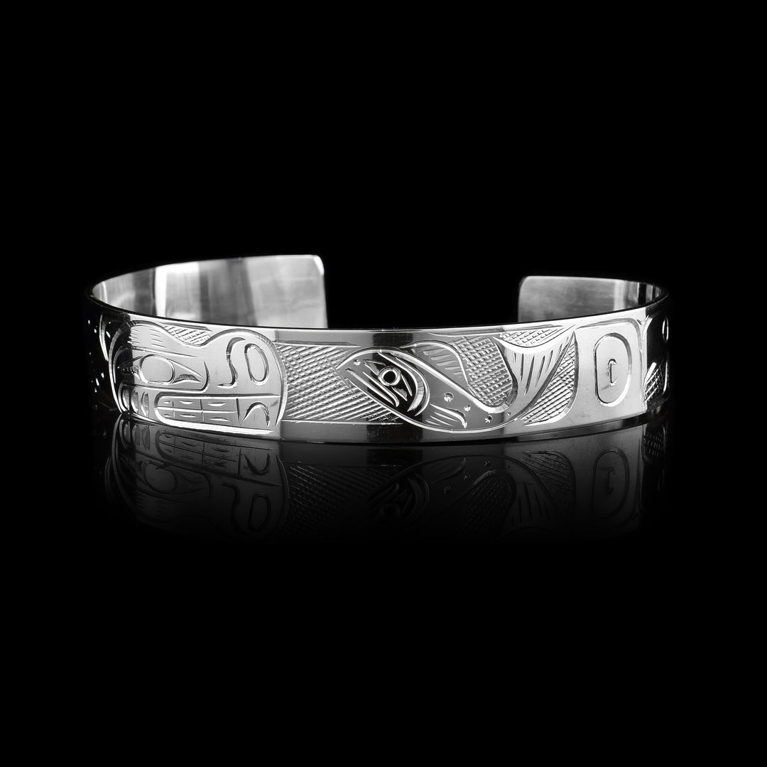 1/2" Sterling Silver Large Bear and Salmon Bracelet, sold at Artina's created by Graham Henry.