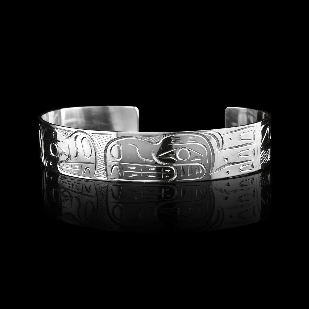 1/2" Sterling Silver Large Double Bear Cuff, sold at Artina's the Bear cuff shows the protective bear around the cuff.