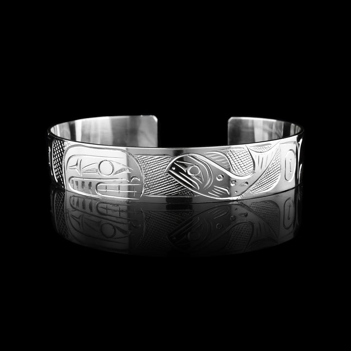 1/2" Sterling Silver Orca & Salmon Cuff