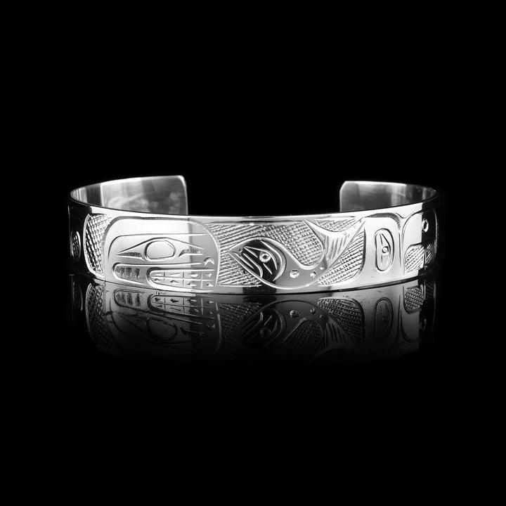 1/2"  Sterling Silver Orca and Salmon Bracelet Cuff