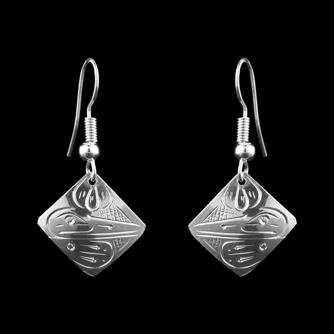 1/2" Sterling Silver Square Hummingbird Earrings