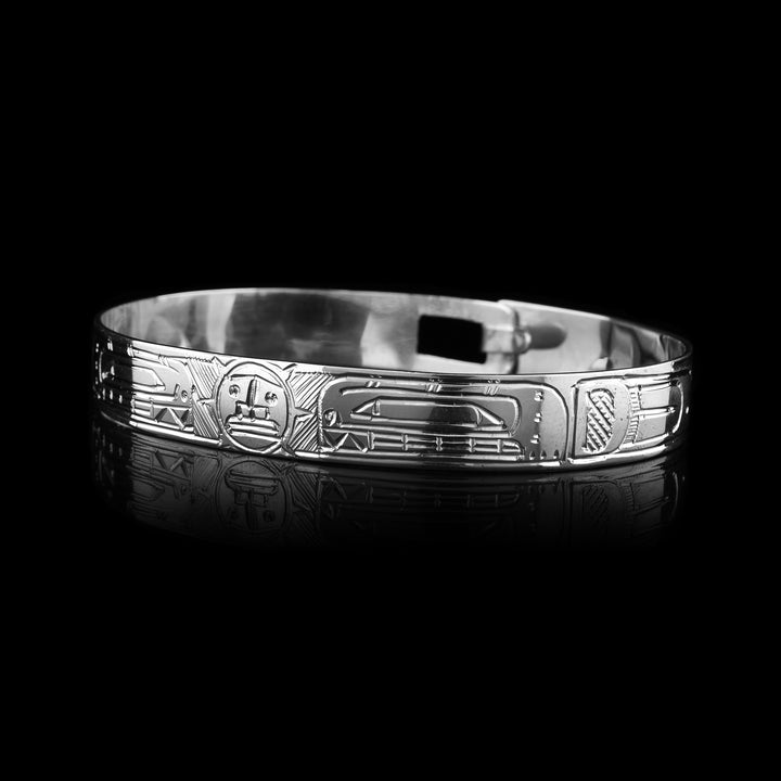 Sterling Silver 1/4" wide Double Orca and Sun Clasp Bracelet