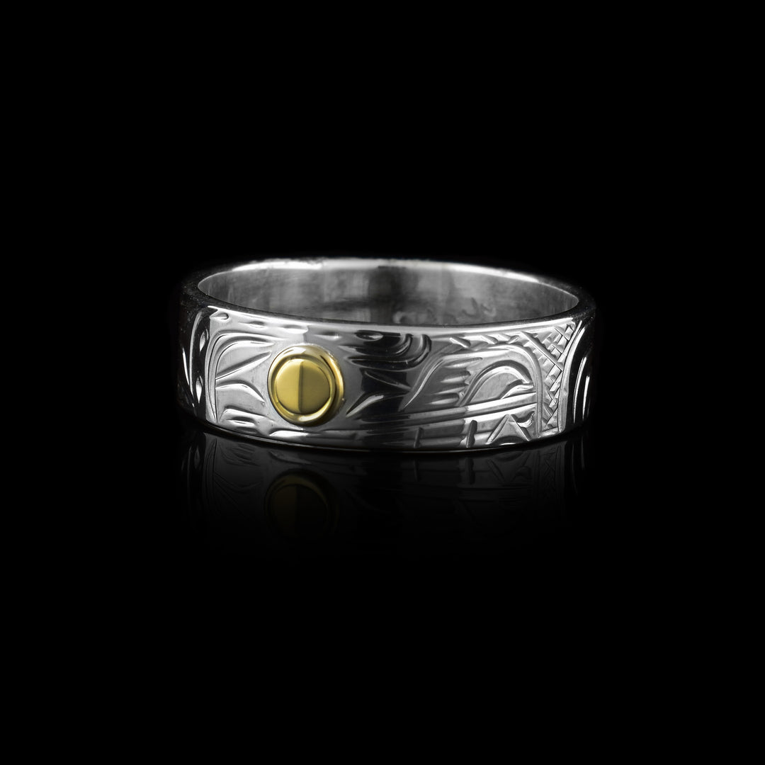 1/4" sterling Silver and 14k Gold Bear Band Ring