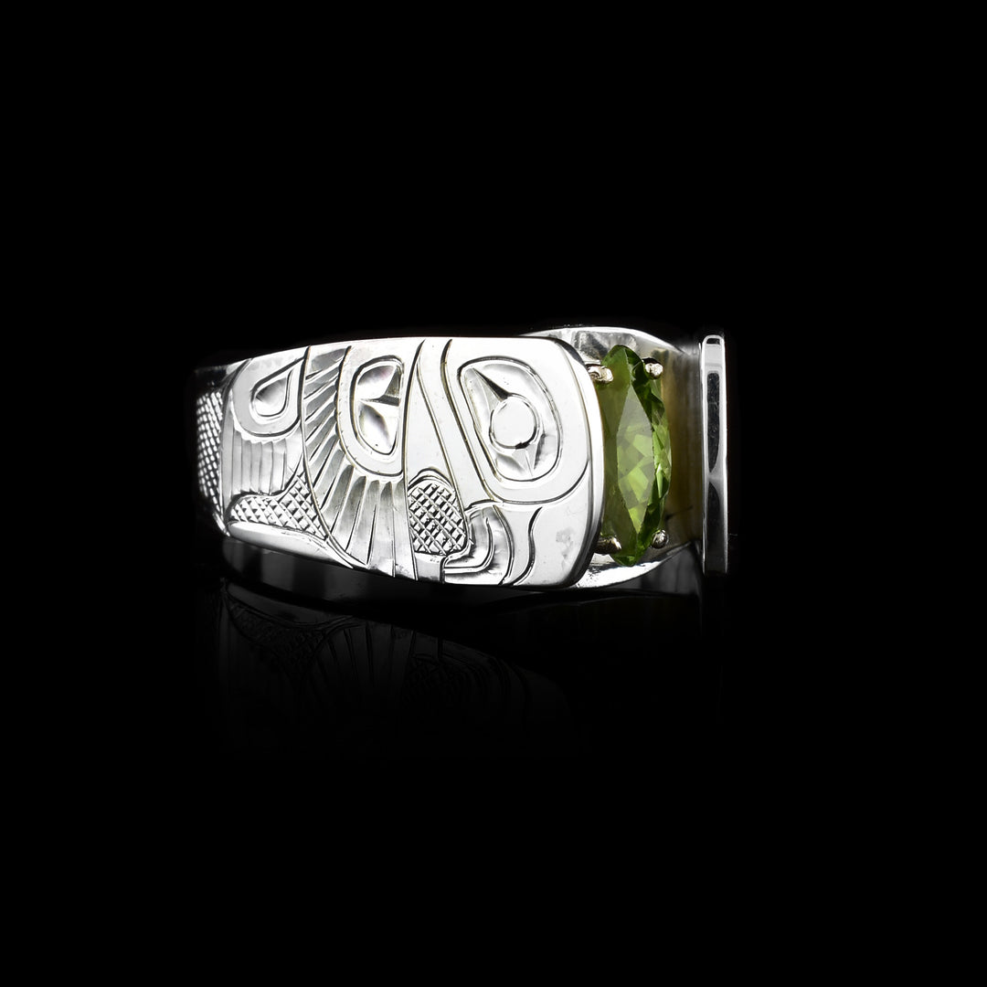 1/4" Sterling Silver, 14k and Green Peridot Eagle Solitaire Ring