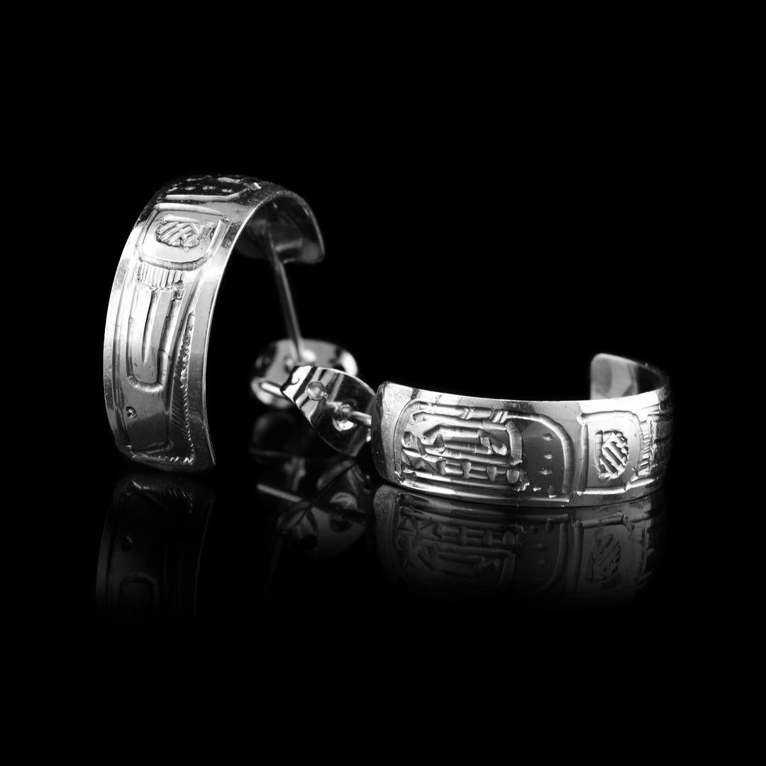 1/4" Sterling Silver Half Hoop Orca Earrings