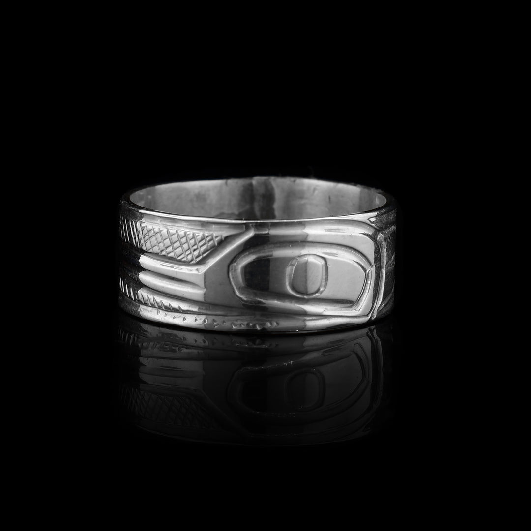 1/4" Sterling Silver Hummingbird Ring, this sterling silver ring that's carved with indigenous legend hummingbird.