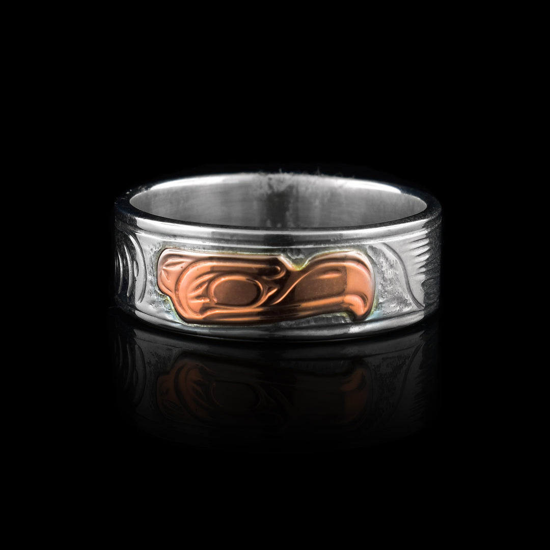 1/4" Sterling Silver and Rose Gold Eagle Band Ring