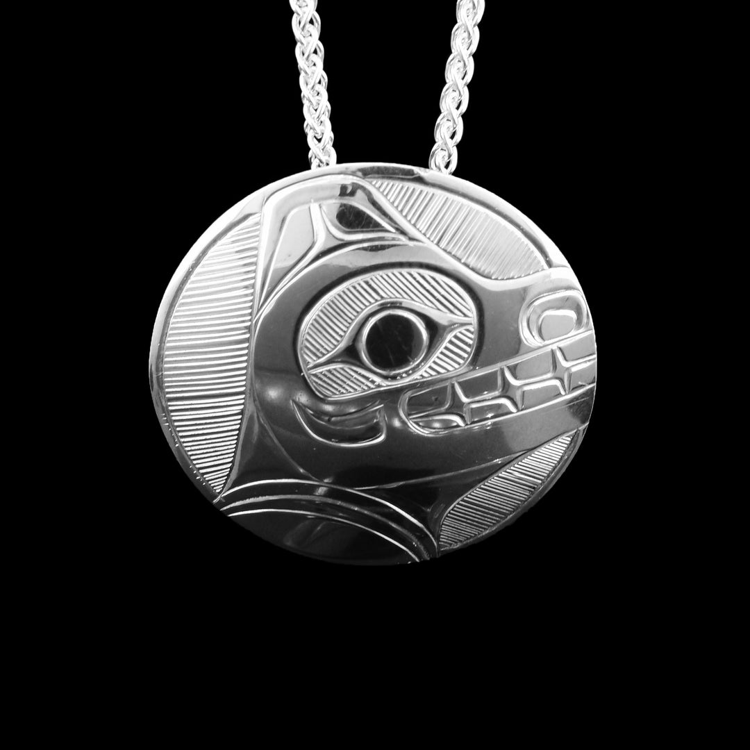 1" Sterling Silver Circle Bear Pendant