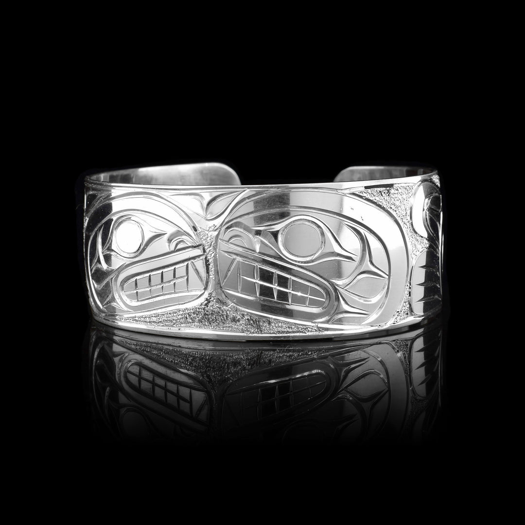 1" Sterling Silver Double Orca and Eagle Bracelet