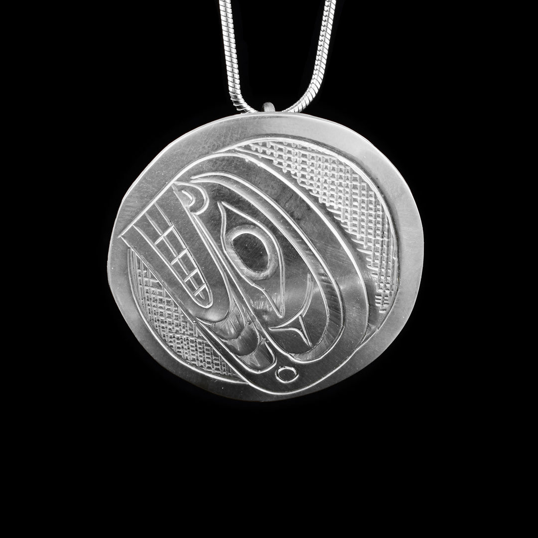 Sterling Silver Round Orca Pendant