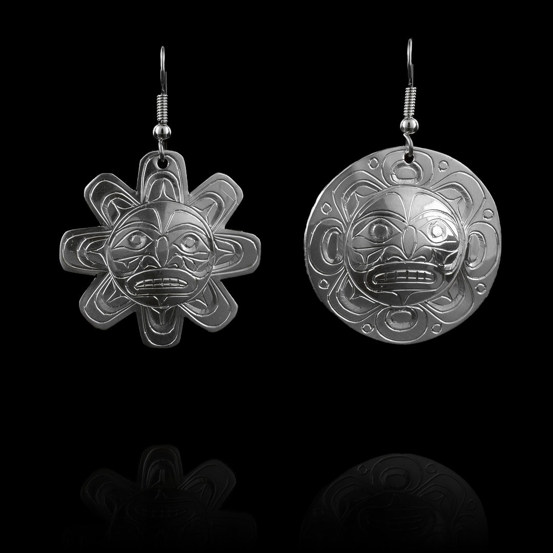 Silver sun and moon earrings sale