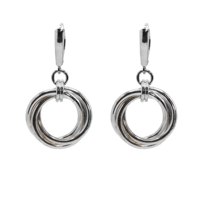 These dangle hoop earrings are made from sterling silver that re attached to the hooks using smaller hoops. The large hoop hangs are linked together.