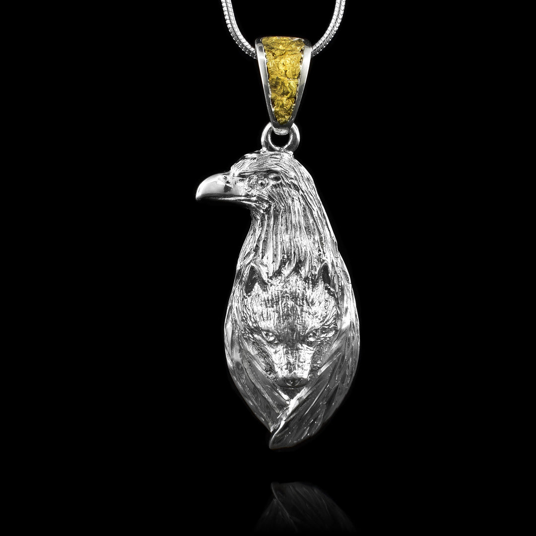 22k Gold Nugget Bail Sterling Silver Eagle to Wolf