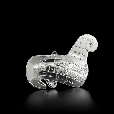 Sterling silver handcarved brooch that depicts the Thunderbird. By Harold Alfred.