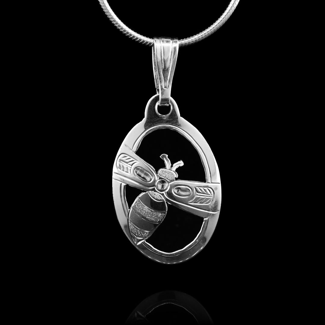 Sterling Silver Oval Bee Pendant - Artina's Jewellery