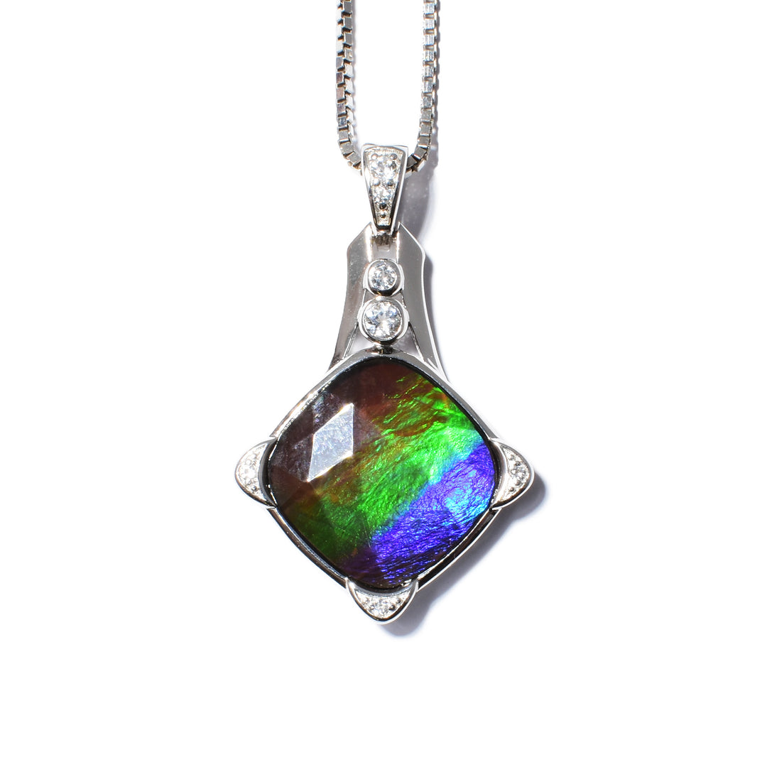 Silver Ammolite & White Topaz Pendant - Artina's Jewellery