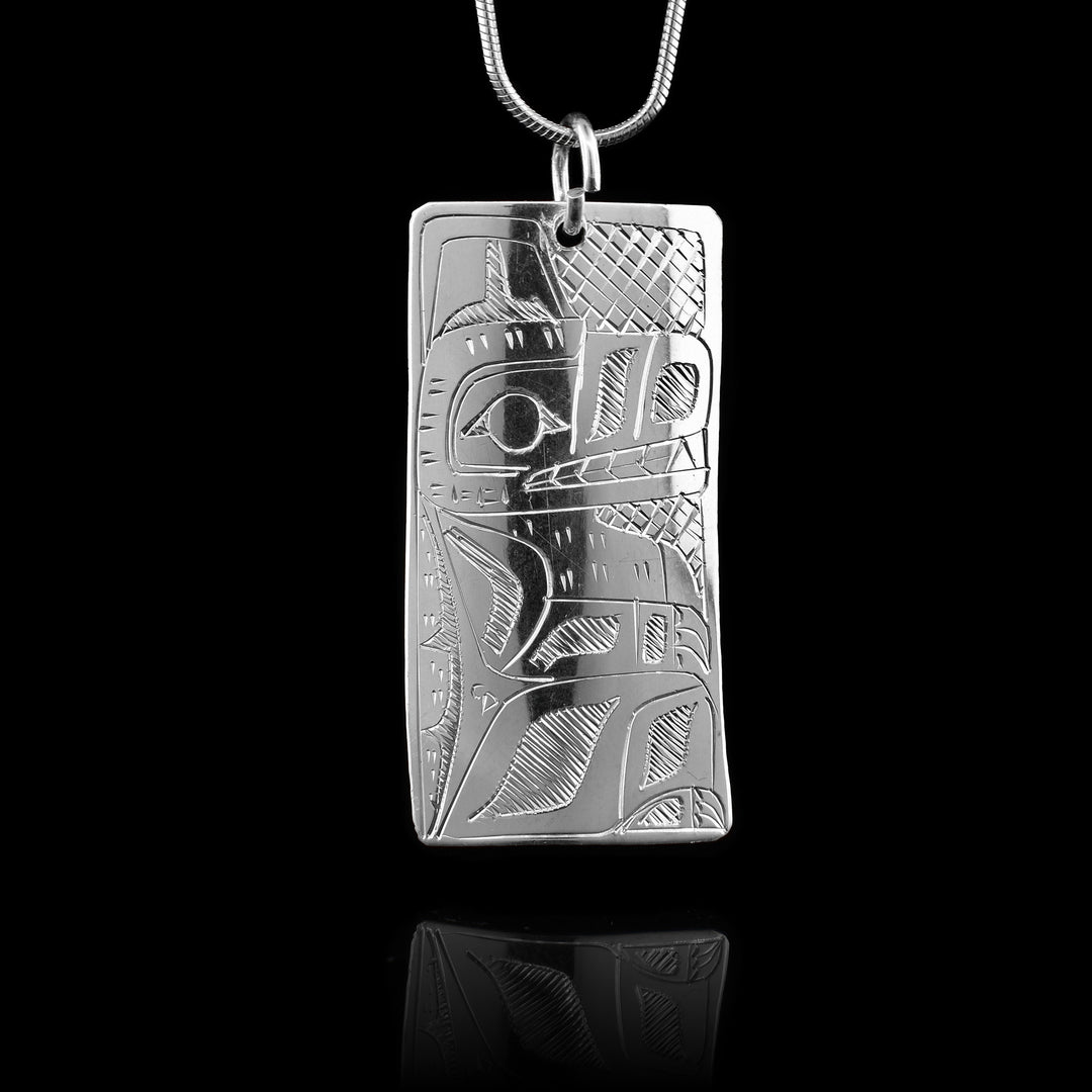 Sterling Silver Wolf Eagle Rectangle Pendant