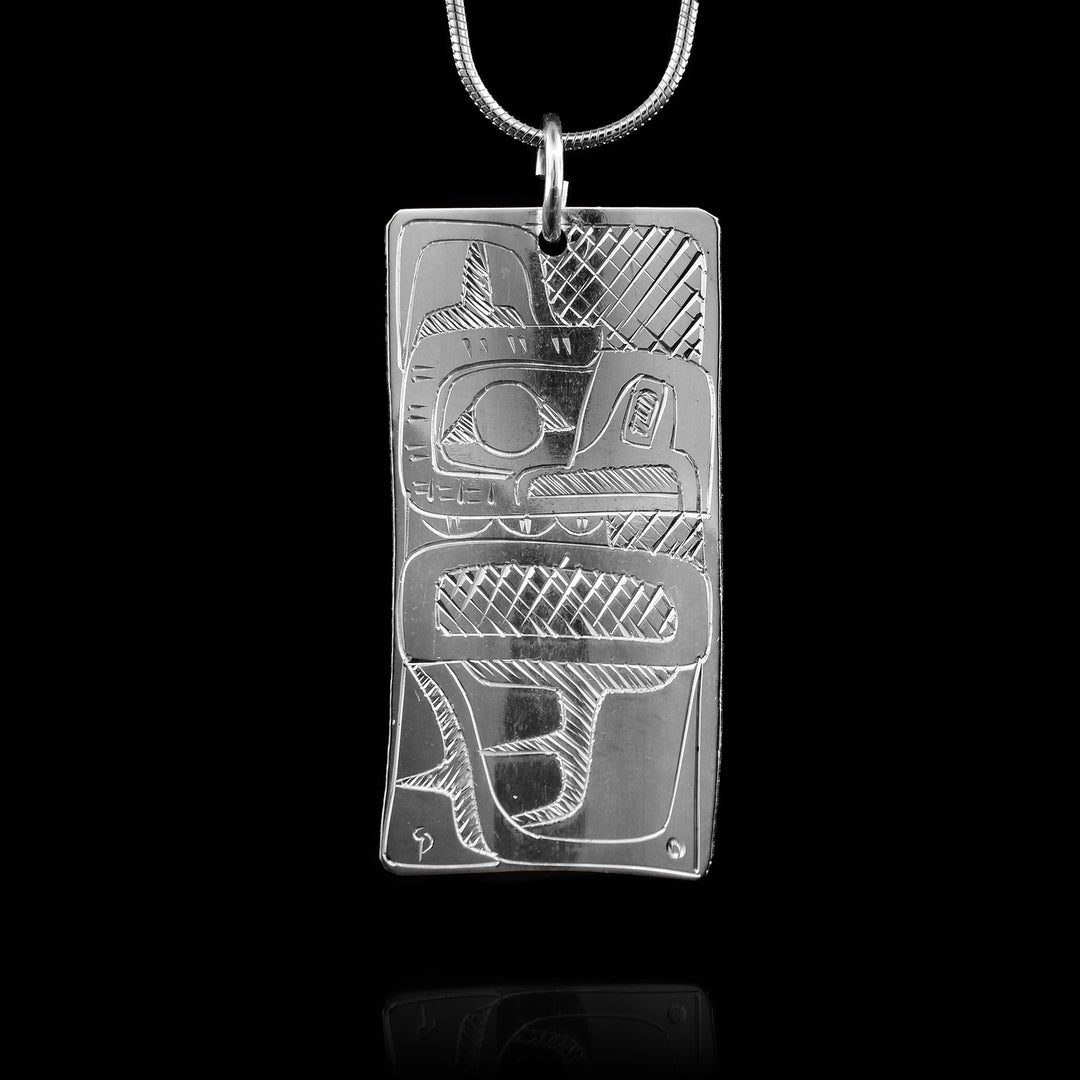 Sterling Silver Wolf Eagle Rectangle Pendant