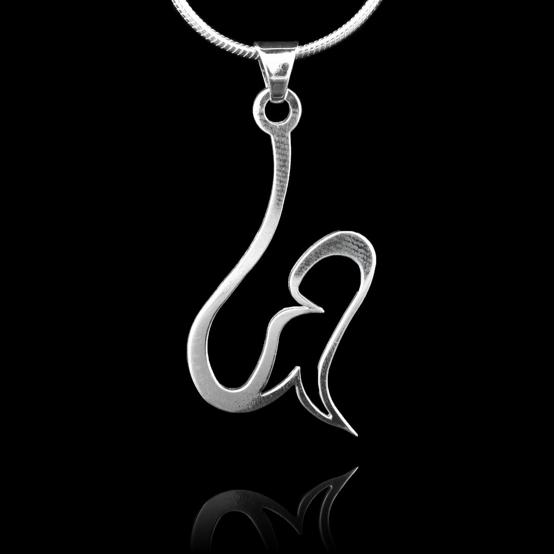These sterling silver pendants drop down and curve up int a hook. There is a teardrop shaped cutout at the bottom of the hook. The pendants depict a Haida Gwaii character.