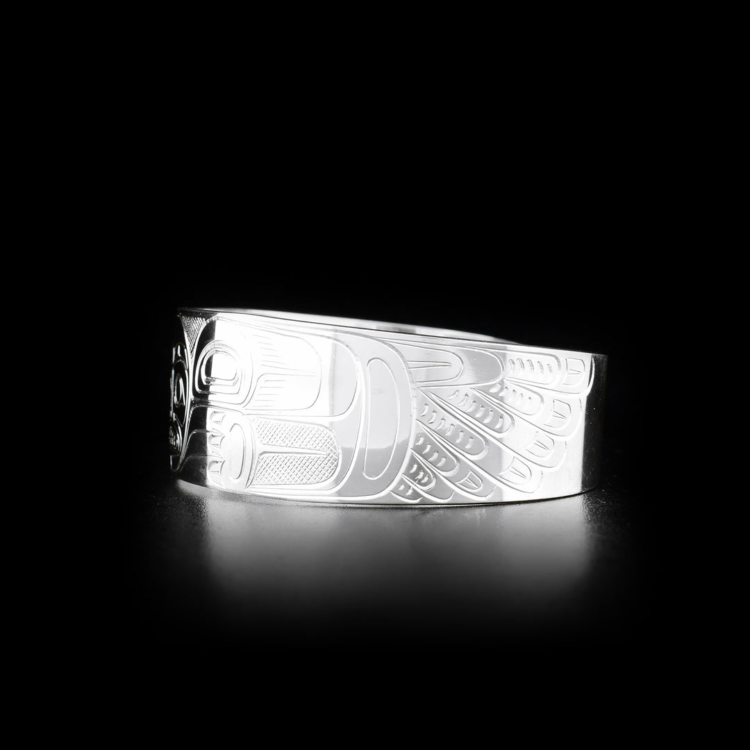 Silver 3/4" Raven and Moon Bracelet Cuff - Artina's Jewellery