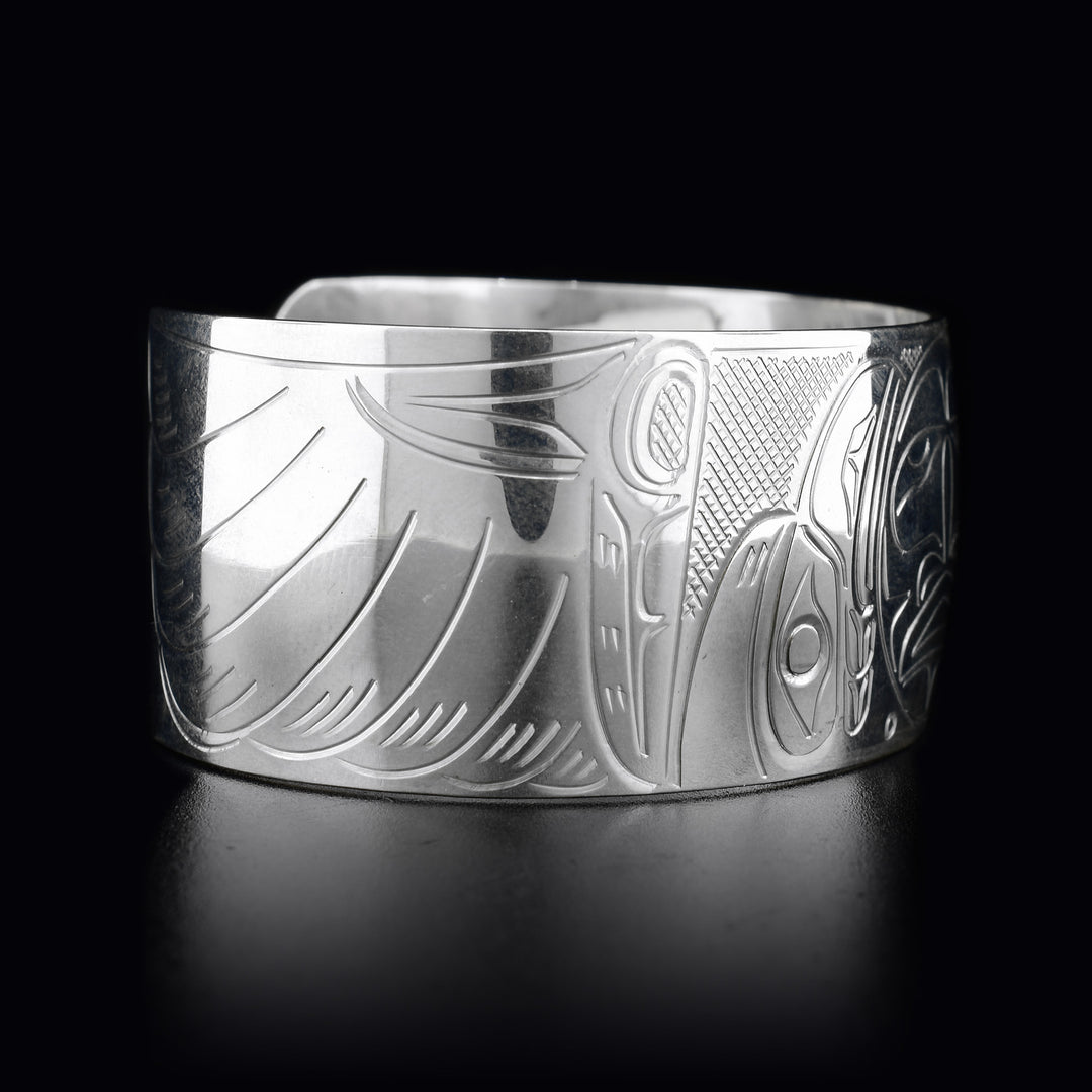 Sterling Silver 1" Eagle Moon Raven Bracelet - Artina's Jewellery